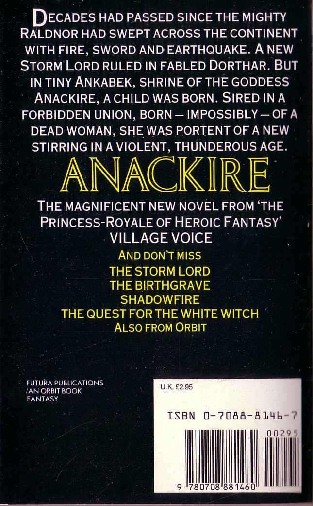 Tanith Lee  ANACKIRE magnified rear book cover image