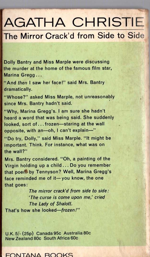 Agatha Christie  THE MIRROR CRACK'D FROM SIDE TO SIDE magnified rear book cover image